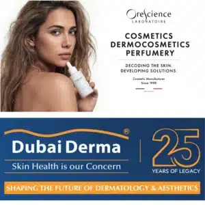 Laboratoire Orescience à Dubai Derma 2026, fabricant cosmétique français spécialisé en formulation sur mesure, marque blanche et accompagnement réglementaire.